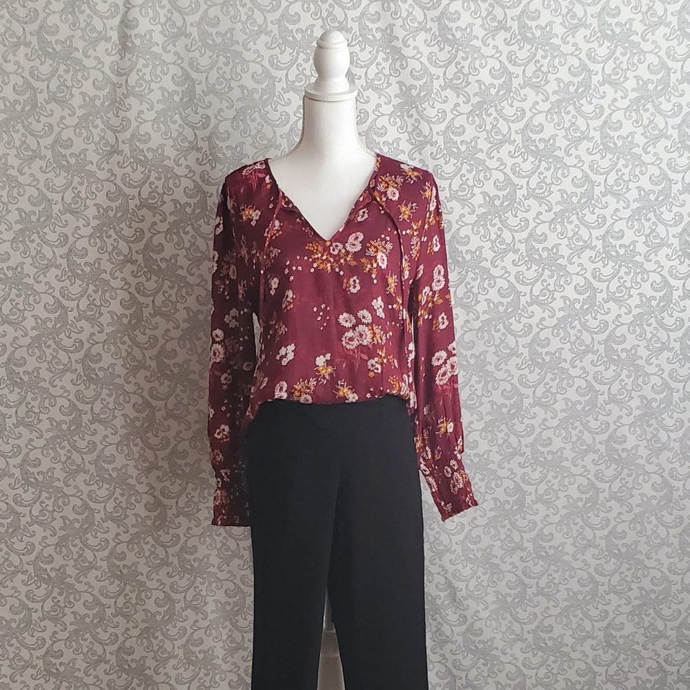 Lucky Brand Ruffle Tie Collar Peasant Blou…